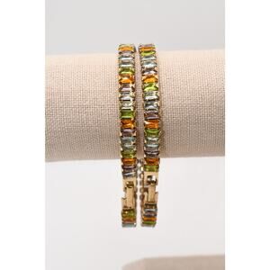 Vintage Monet Tennis Bracelets Pair Rhinestone Gold Tone 7”